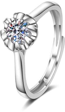 Tolldek Diamantring Weißgold 750 18K, Labor Erstellt Diamant Blumen Solitärring Trauringe, Freundschaftsringe Au750 Gold Echt, 49 (15.6)
