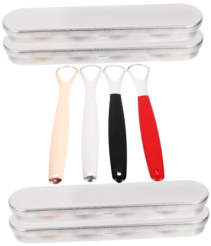 LALAFINA 4sets Raschietto per Lingua in Metallo di Strumento Portatile per Pulizia della Lingua Leggero con Scatola di Conservazione