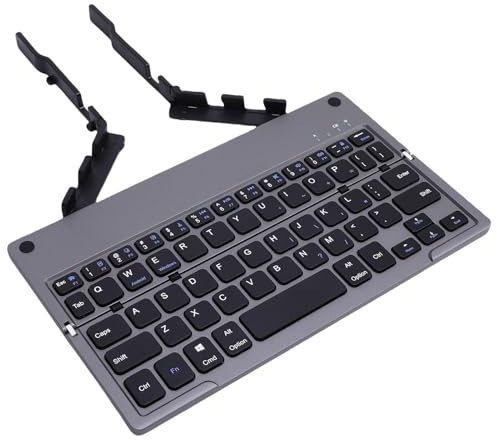 ASHATA Foldable Keyboard with Phone Stand, Foldable Keyboard with Ergonomic Design Phone Stand Rechargeable Battery for Tablet Phone (Grey Black)