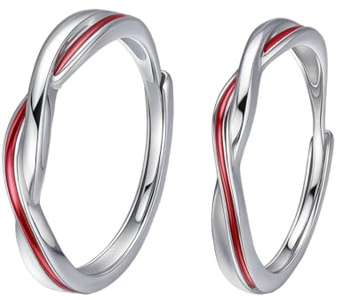 BCughia Anello Filo Rosso del Destino, Anelli in Argento 925 Linea Rossa Mobius Anelli di Fidanzamento per Coppia Promessa Regolabili Donne Uomini