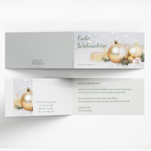 Geschäftliche Weihnachtskarte „Advent“ – Personalisierbare Klappkarte mit festlichen Kugeln – 10 bis100 Stück – Hochwertiger Druck 300 g Papier – optional Umschläge - eigener Text + Logo (opt.)