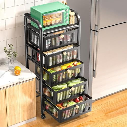 Carrello da cucina Carrello portaoggetti con ruote e apertura laterale di facile accesso, organizer multilivello per cucina, bagno, lavanderia, soggiorno
