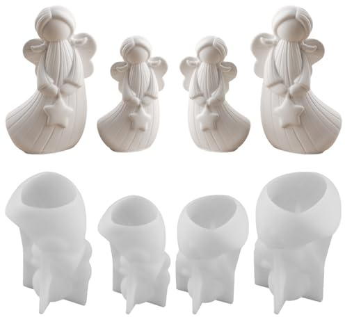 Silikonformen Engel, 4 Stück 3D Weihnachten Engel-Gießformen, Silikon Gips Gießen Formen Kerzenformen für Beton, Gips, Zement, Wachs und Ton