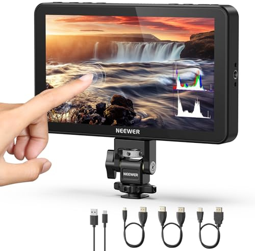 NEEWER F600 7 Camera Field Monitor, 2400nit HD 1920x1080 IPS Touch Screen | With 3D LUT, 4K HDMI Loop in, Out with Peak Focus DSLR Video Assist HDR Waveform, Cold Shoe Mount, Battery Not Included