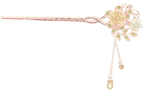 Green Flower Hair Stick Alloy Chinese Hair Pin for Women | Elegant Ethnic Style, Classical Design, Occasion, Showcases Charm and Elevates Style with Unique Flower Shape