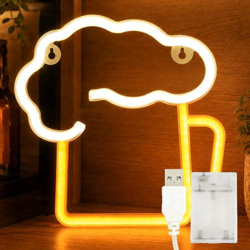 ZingBox LED Leuchtreklame Bier, LED Neonlicht Zeichen Licht, Batterie oder USB Powered, Neonschild Deko, Neonlicht 3D Wanddeko für Bars, Clubs, Restaurants, Feiertage, Partys, Geschäfte