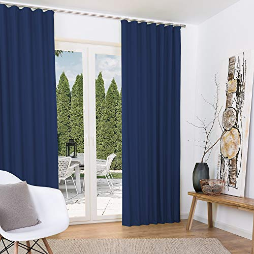 Beautissu 2er Set Thermovorhang Gardine Kräuselband isolierend verdunkelnd | 140x245cm Blau Kälte- & Hitzeschutz Universalband Vorhang für Wohnzimmer Schlafzimmer Thermogardine Ösen Amelie TK