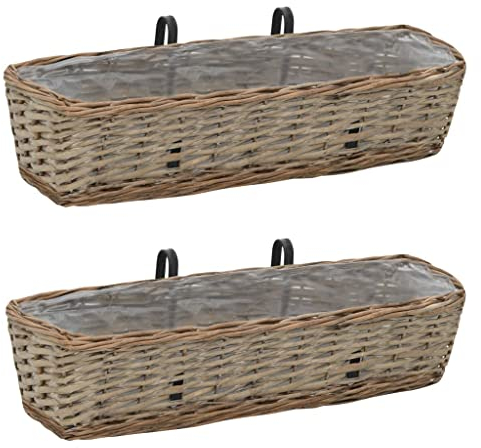 vidaXL 2X Blumenkasten 60cm Rattan Weide Balkonkasten Blumentopf Balkon Garten