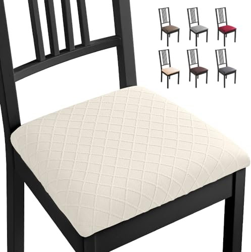 Eozakavod Funda de Silla 4 Piezas Fundas de Cojín para Silla Funda de Comedor Desmontable Funda Asiento Silla Elástica Jacquard Lavable para Comedor (4 Piezas, Blanco)-B