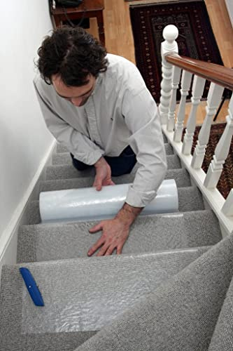 Trio Plus Carpet Protector Film 60cm x 100m Self Adhesive 80 Micron | Durable self-adhesive film protects carpets from spills, dirt and damage during renovation work