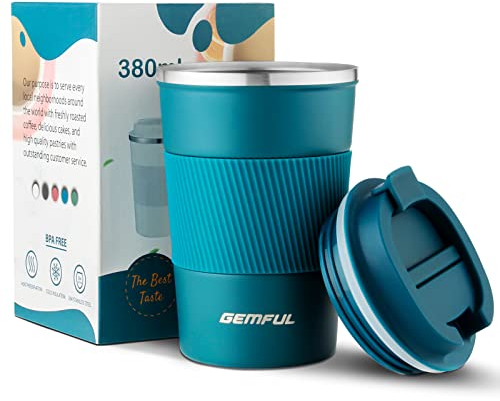 GEMFUL Kaffee to go Becher 380ml Doppelwandiger Isolierbecher Auslaufsicherer Thermobecher Heiß und Kalt Halten