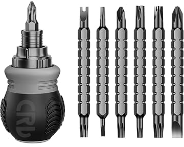 XIANGEN Short ratchet screwdriver CR-V hardened hard dual-purpose screwdriver head Telescopic dual-purpose screwdriver cross Slotted screwdriver head Screwdriver powerful magnetic multi-function