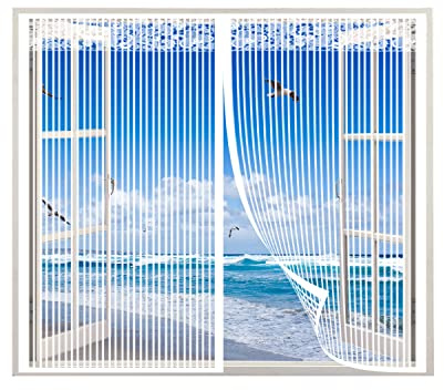 AXFZZRS Magnet Fliegengitter Fenster, Tür, Auto Schließen, Kinderleichte Klebemontage Ohne Bohren, Weiß, Tropisch, Fensterfliegengitter, Fensterschirm, Für Alle Fenster