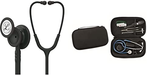 3M Littmann Stéthoscope de Surveillance Classic III, Tubulure Noire, Black Edition, 69 cm, 5803 + GIMA ÉTUI CLASSIC pour stéthoscope - noir.