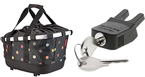 KlickFix Unisex – Erwachsene Bikebasket Gt Fahrradkorb, dots, Maße: 33 x 27 x 42 cm & 0209RS Unisex-Adult Steckschloss für Racktime Zubehör, schwarz, Einheitsgröße