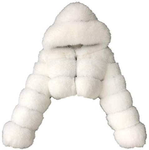 Kunstpelz Mantel Damen Winterjacke Kurz Kunstpelz Mäntel Langärmlig Reißverschluss PlüSchjacke Winter Pelzmantel mit Kaputze Unifarben Rundhals Felljacke Leger Outwear Oberteile Tops