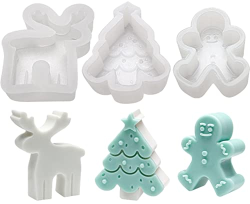 KinMokusei Weihnachtsbaum Kerzenform,Lebkuchenmann, Elch, Weihnachtsbaum Kerze Silikonform Kerzengießform,Form Kerzen Gießen Formen Für Duftkerzen, Seifen, Süßigkeiten (3 Stück)