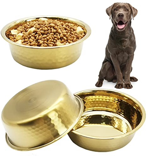 kathson 3pcs Premium Stainless Steel Dog Bowls, Hammered Thickened Metal Dog Bowl Feeding or Water Bowls for Small/Meidum/Large Sized Dogs&Cats Stackable Metal Cat Bowl Dishwasher Safe