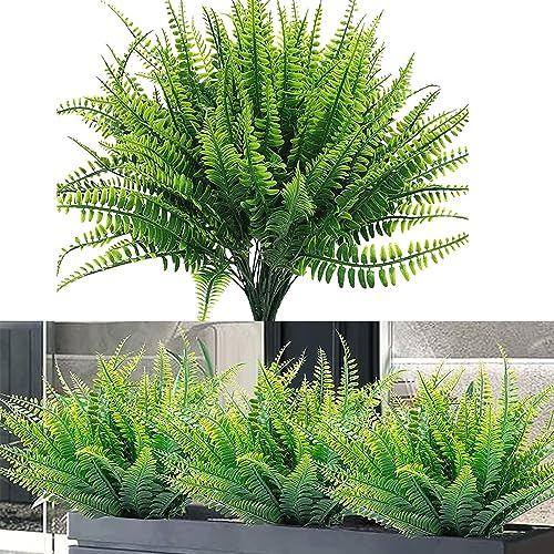9 Stück Künstliche Pflanzen für draußen Künstliche Farne Pflanzen Wetterfest Kunstpflanze wie echt Gefälschte Pflanzen Balkon Pflanzen Künstlich UV-beständige Faux Kunststoff Greenery Sträucher