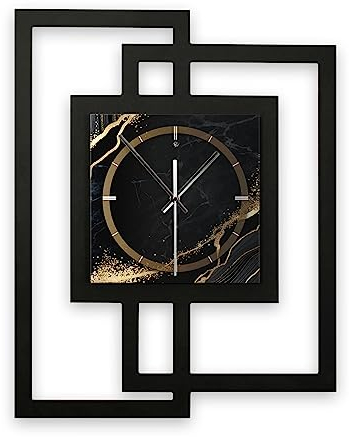 Kreative Feder Designer-Wanduhr in modernem Metallic-Look ohne Tickgeräusche (Black & Gold Waves, leises Funkuhrwerk)