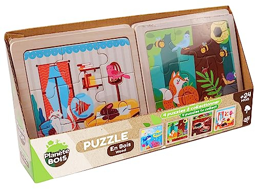 PLANÈTE Bois - Babytier-Puzzle - Lernspiel - Erste Überlegungen - 052465A - 9 Teile - Zufälliges Modell - Holz - Kinderspiel - Kinderpuzzle - 14,5 cm x 14,5 cm - Ab 2 Jahren.