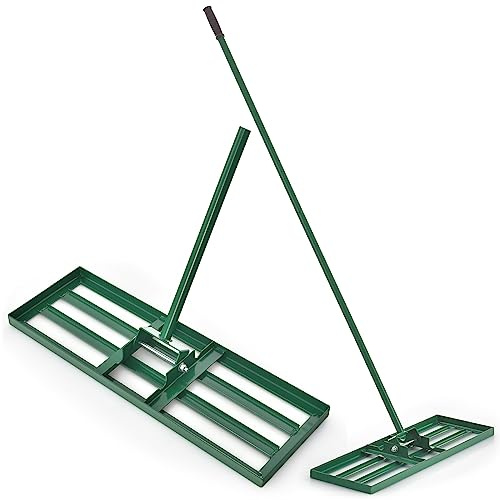 GOPLUS Râteau de Nivellement de Pelouse, Râteau de Jardin avec Poignée Antidérapante de 2 Sections, Raclette à Gaezon pour Cour, 75 x 25CM (Vert)