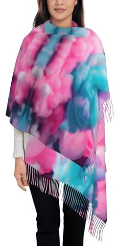 Damen Fransenschal – weicher Kaschmirschal für modischen und gemütlichen Look – Geschenk für Damen, süßer schwarzer Mops-Hund, Rosa Zuckerwatte, Einheitsgröße