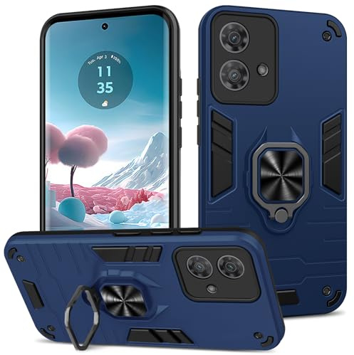 Btstring Funda para Motorola Edge 40 Neo, Carcasa Antigolpes con Soporte anular metálico, Case Protectora de Grado Militar, Azul