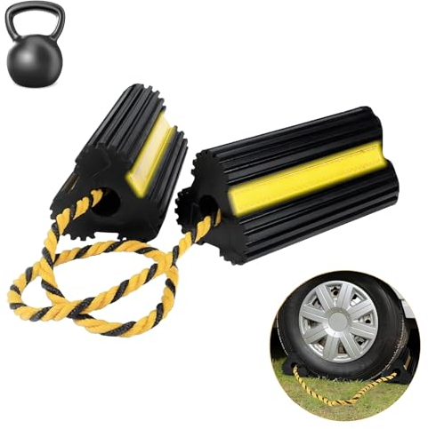 TAZZOR Unterlegkeile Anhänger aus Gummi und rutschfeste Keile für Anhänger & Wohnmobil, Bremskeile für Anhänger mit Nylon Seil, Auffahrkeile für Wohnmobil - Sicherheit und Stabilität garantiert