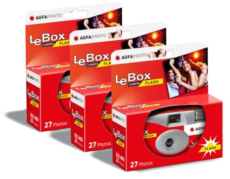 AgfaPhoto 601020 - Appareil Photo Jetable LeBox Flash, 27 Photos, Objectif Optique 31 mm - Gris et Rouge