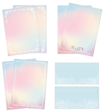 Briefpapier-Set 30 Briefbögen DIN A4 + 15 Umschläge DIN-lang haftklebend Motiv MIX beidseitig beschriftbar und bedruckbar für Geburtstag Jubiläum Hochzeit Einladung Dank Geschenk Firmenpost Urkunde