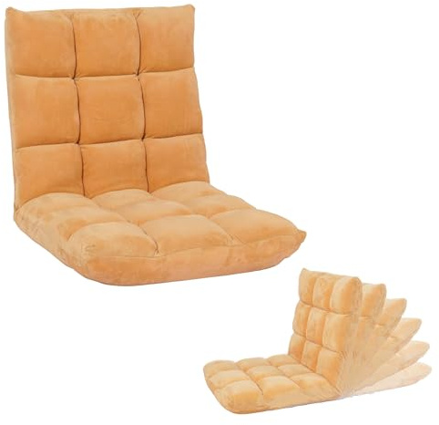 Mendler Bodensessel HWC-N43, Relaxsessel Bodenkissen Klappsessel 6 Relaxpositionen, stabiles Gestell Samt - Hellbraun