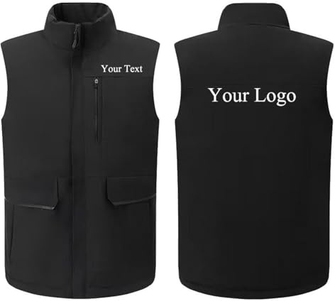 Gilet en Duvet Imperméable avec Logo Personnalisé - Chaud, Léger et sans Manches pour l'hiver - Manteaux Vestes Casual Portables Black,L