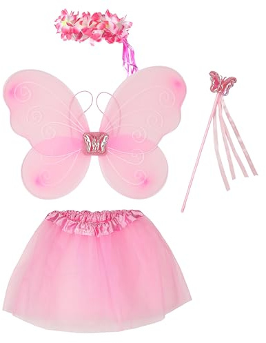 KarneLux Barn älvor kostym set 4 delar för flickor – fjäril, prinsessklädsel med tutu, vingar, trollstav och hårband för karneval och karneval – ålder 3–8 år