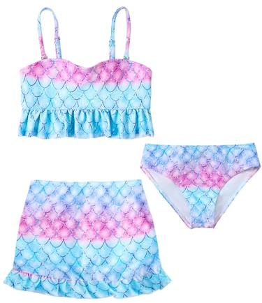 Comfyouth Costume da bagno bikini bambina 3 pezzi bikini adolescente ragazza spalline regolabili costumi da bagno bambini 4-12 anni, Lilla, 116