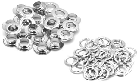 Mcoser 50 Sets Grommet Kit,Sliver Grommets Eyelets Kit,14MM Metal Eyelets Grommets with Washers for Tarpaulin Fabric Curtains Leather Clothing Shoes Belt