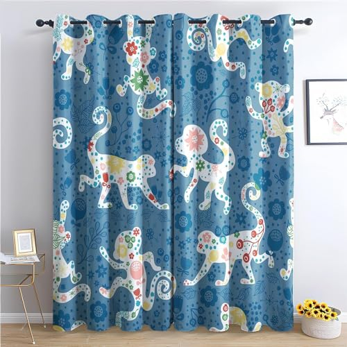 EXSANLIEAY Verdunklungsvorhänge Hund, Vorhang Blickdicht Ich Zeichnete Vorhänge mit öSen 2er Set für Schlafzimmer Kinderzimmer, Deko Gardinen Wohnzimmer-260 x 140 cm (H X B)