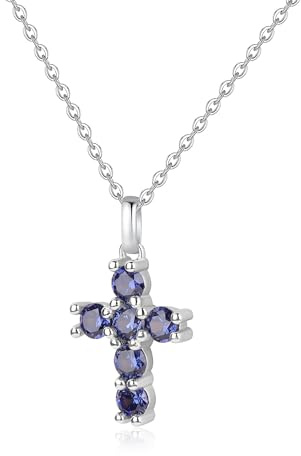 GAVU Collana Punto Luce da Donna con Croce, Collana Donna Argento 925 con Ciondolo Croce di Zirconi Blu, Regalo Comunione e Cresima