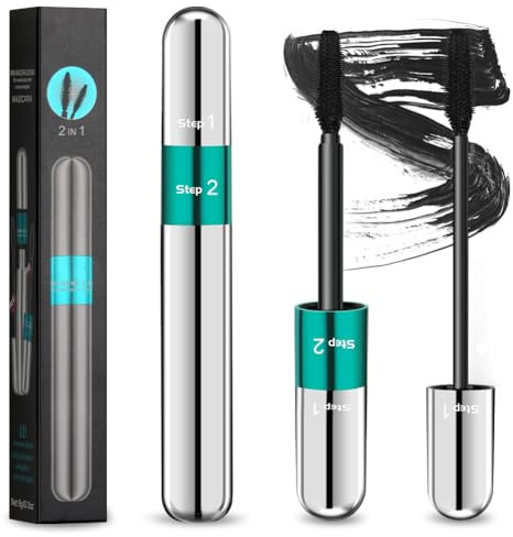 LOPHE Mascara fibre de soie 4D, 2 en 1 Mascara Noir Mascara Effet Faux Cils Imperméable,Anti-taches,Pas d'agglutination Mascara extra longs Longue Durée pour Cils Courts Fins, 10 ml