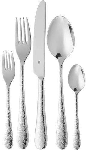 WMF Sitello Bestickset för 12 personer, Cromargan, bestickset i 60 delar, monoblockkniv, Cromargan rostfritt stål, polerad, hamrad, ergonomisk, glänsande, lämplig för