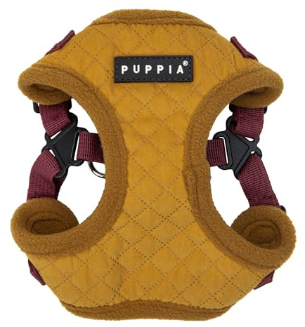 Puppia Irvin Comfort Hundegeschirr, Step-in, warm, Winter, Rautenmuster, Verstellbarer Hals und Brust für kleine und mittelgroße Hunde, Senf, Größe L