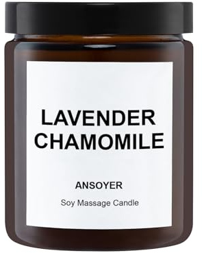 ANSOYER Massagekerze 200g I Kerze Entspannung I aus Kokosnussöl + Sojaöl I Massagekerzen | Massagekerze | feuchtigkeitsspendend und nährend für zu Hause SPA (Kamille Lavendel)