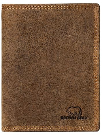 BROWN BEAR Geldbörse Leder Braun Vintage | Herren & Damen | RFID-Schutz mit Münzfach | Portemonnaie Echtleder | Geldbeutel Hochformat | BB Design 8002 HBR