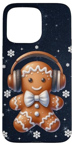 Gingerbread Man With Headphones Snow Flakes Xmas DJ Gamer Case for iPhone 15 Pro Max