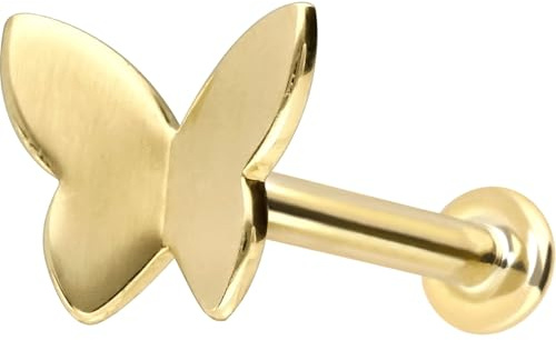 PIERCINGLINE 14 Karat Gold Ohr-Piercing Labret mit Push Fit SCHMETTERLING