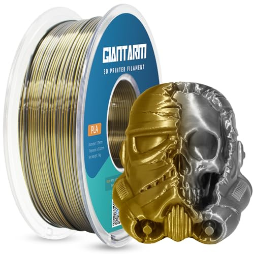 GIANTARM Zweifarbig Seiden PLA Filament 1.75mm(±0.02mm) 1kg, für 3D Drucker, 1 Rolle vakuumverpackt,glänzend wunderschöner dreiseitiger Farbwechseleffekt,PLA Silk Dual color, Gold+Silber