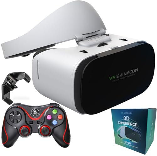 CXCZFG VR Headset Für Smartphones Mit Controller, Virtual Reality Brille, Stereo Kopfhörer, 3D Brille, VR-Brille Für Fernsehen, Filme, Videospiele(V8)