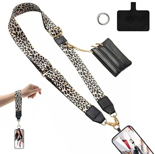 CHICHI:OÜ Handykette mit Tasche - Multifunktionale Design-Universal-Handykette Universal mit Geldbörse Handy Umhängeband Handyketten Verstellbares Handy Umhängeband (Schwarz)
