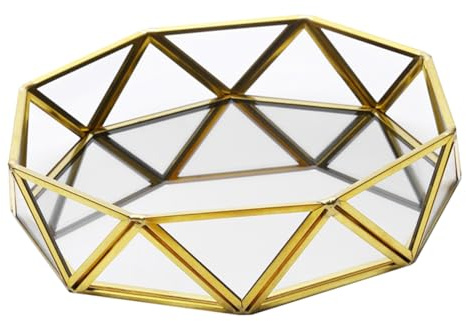 GALPADA Vassoio Decorativo Vetro Specchiato Vintage Organizer Geometrico per Profumi Cosmetici e Gioielli Capacità per Camera e Bagno