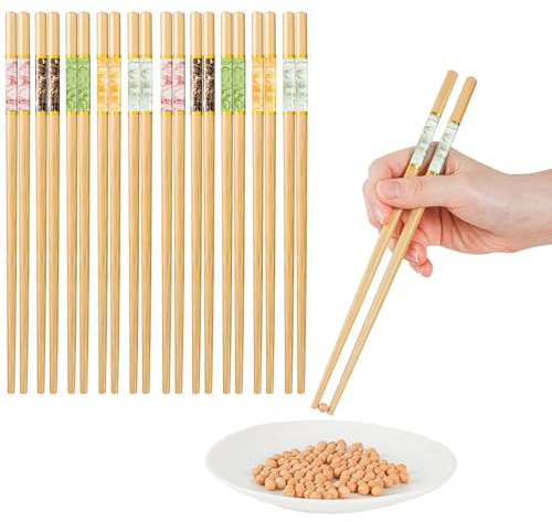 10 Pairs Reusable Chopsticks - Dishwasher Safe 24cm (9.5) Natural Bamboo Chopsticks, 5 Colour Coded for Personal Use - Ideal for Sushi, Noodles & Asian Cuisine